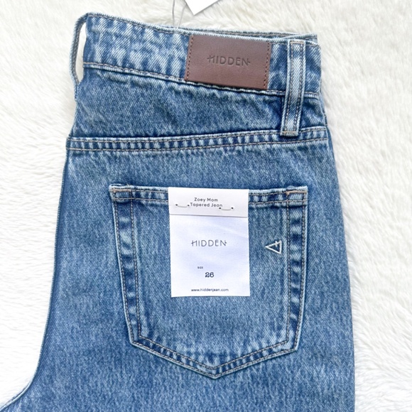 HIDDEN Zoey Tapered Mom High Rise Ankle Crop Acid Wash 100% Cotton Jeans - Picture 4 of 12